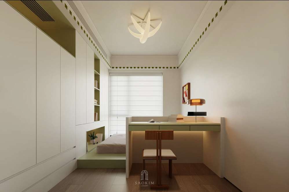 Thiết kế phòng ngủ cho bé chung cư The Nelson phong cách Contemporary kết hợp Quiet Luxury, điểm nhấn xanh tươi mát